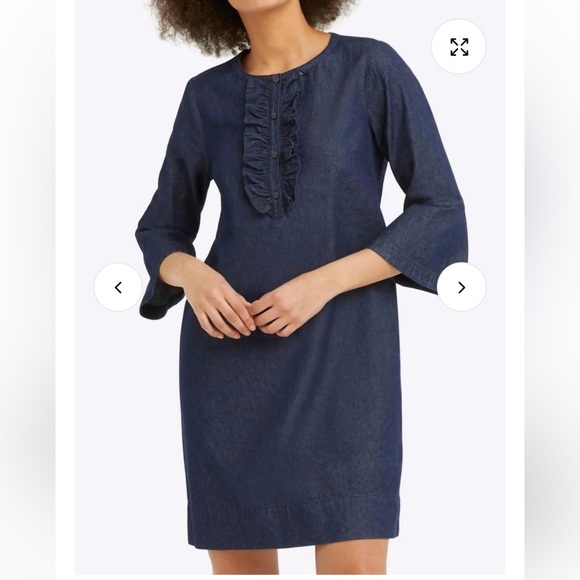 Draper James Chambray Ruffle Shift Dress In Dark Wash - Picture 1 of 8